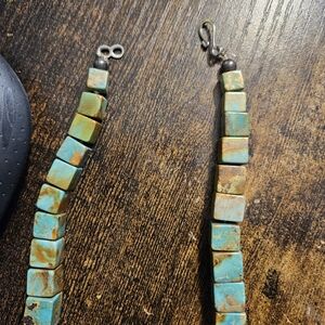 Turquoise Cube Bead Necklace with Brown Matrix - Elegant Natural Stone Necklace